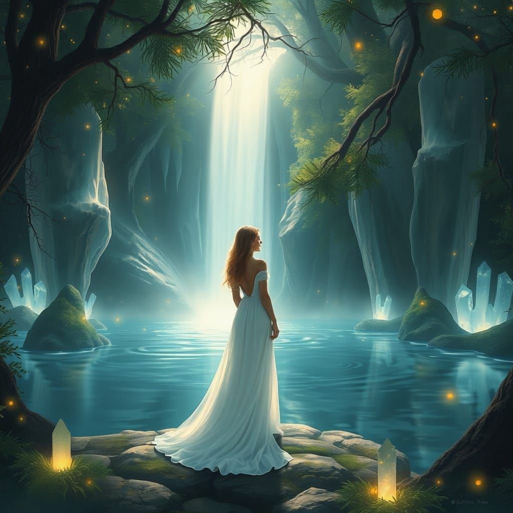 Enchanted Glade with Crystal Waterfall and Magic Pool