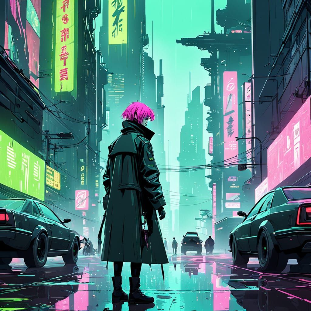 Cyberpunk Cityscape at Dusk with Neon Lights