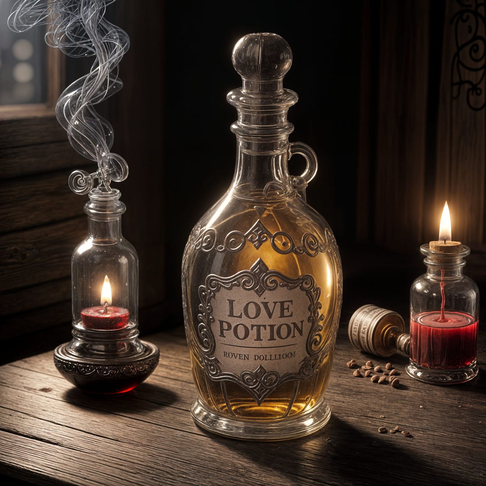 Love Potion Bottle in Realistic Cinematic Lighting