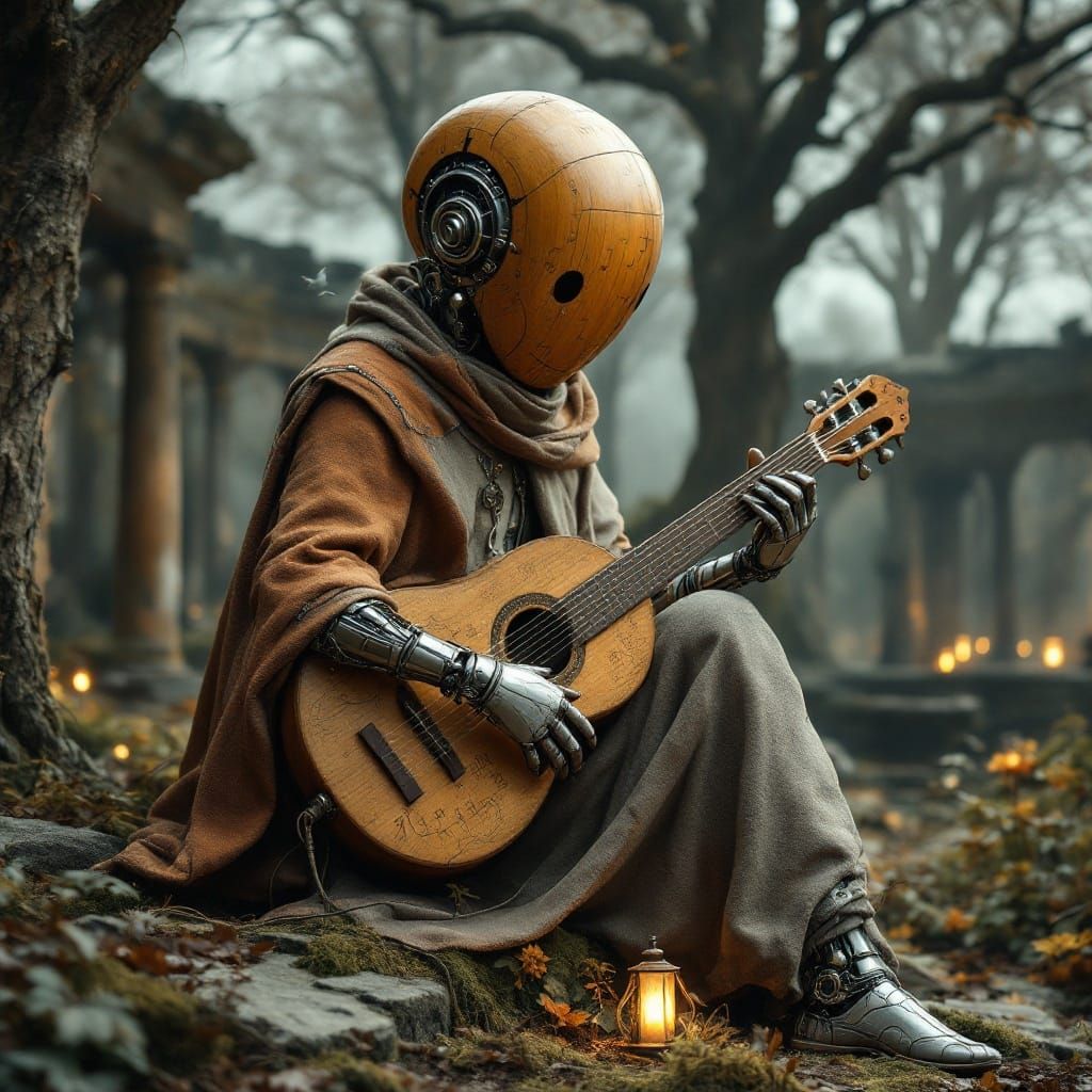 Weathered Android in Mahogany Lute Body Plays Forest Glade