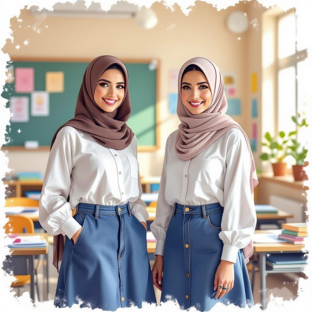 Confident Niqabi Teachers in a Whimsical Classroom
