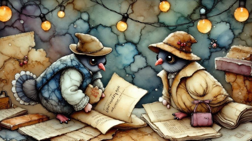 Pigeons Organize Letters on Rooftop in Storybook Style