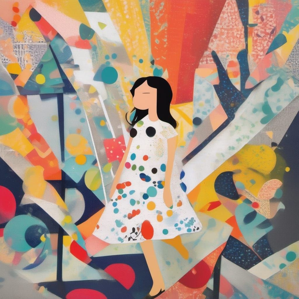 Cartoon Girl Ascends Abstract Klein Blue Steps