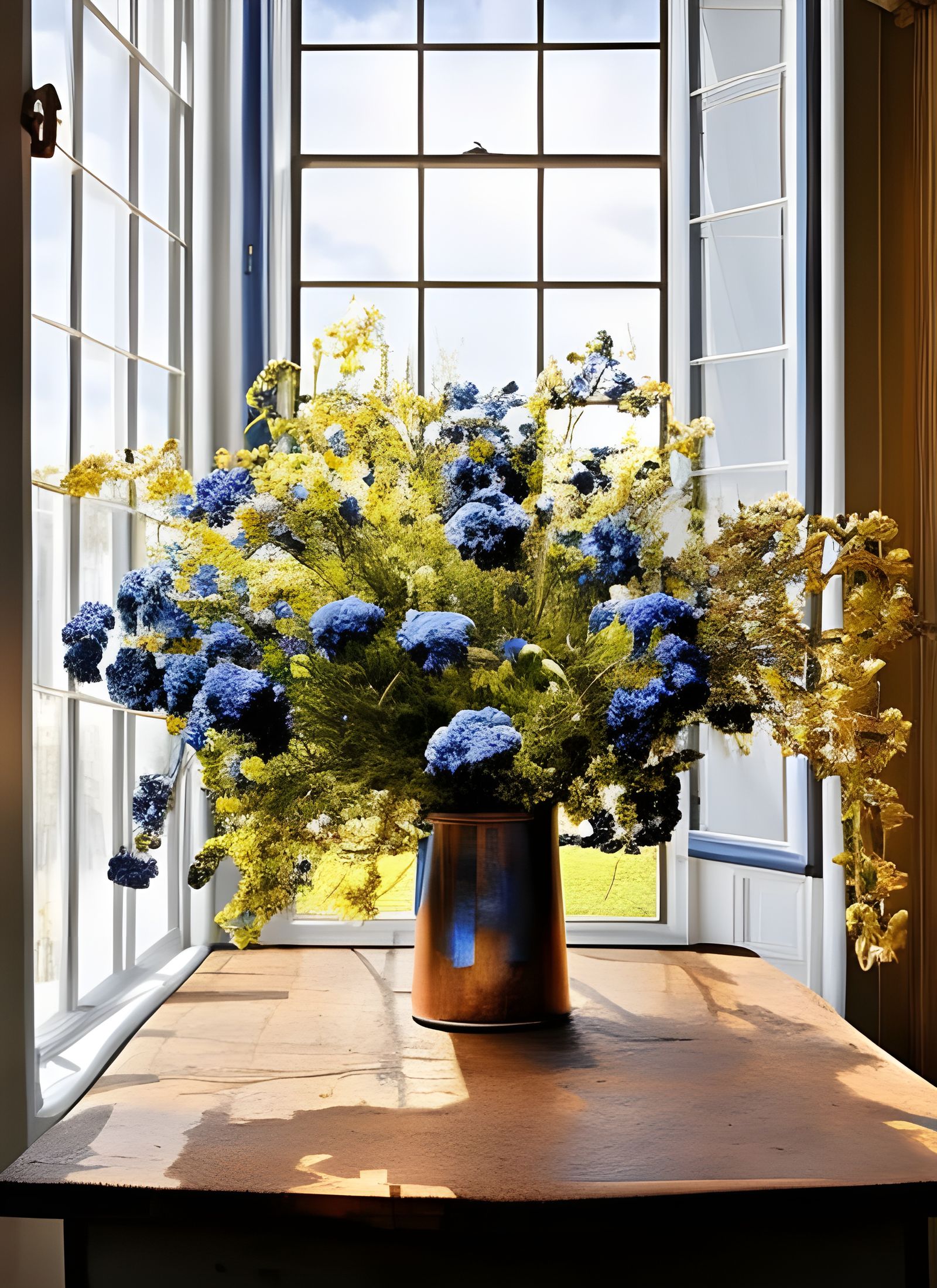 Dry Flowers on Butcher Table in Vermeer Style