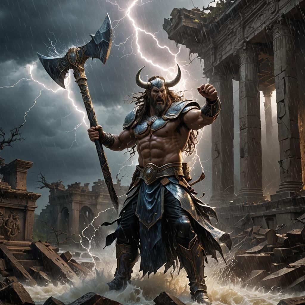 God of Violence in a Lightning Storm, Hyperrealistic Art
