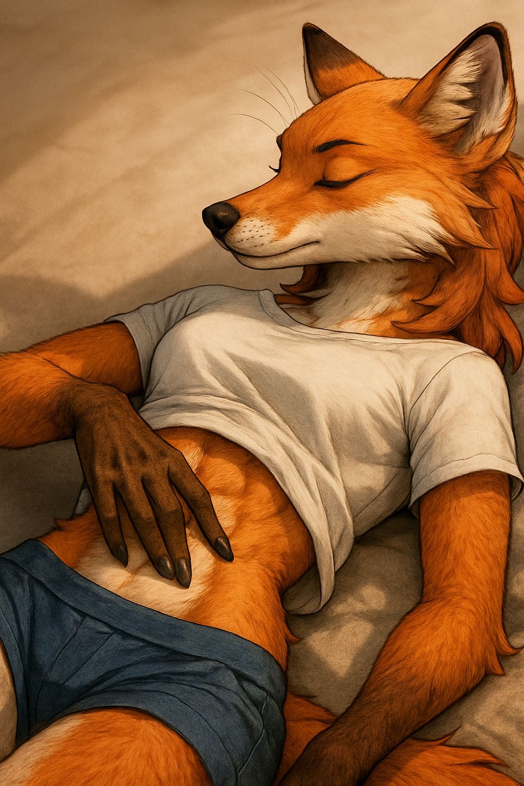 Anime Fox Girl Belly Close-up in Macro View