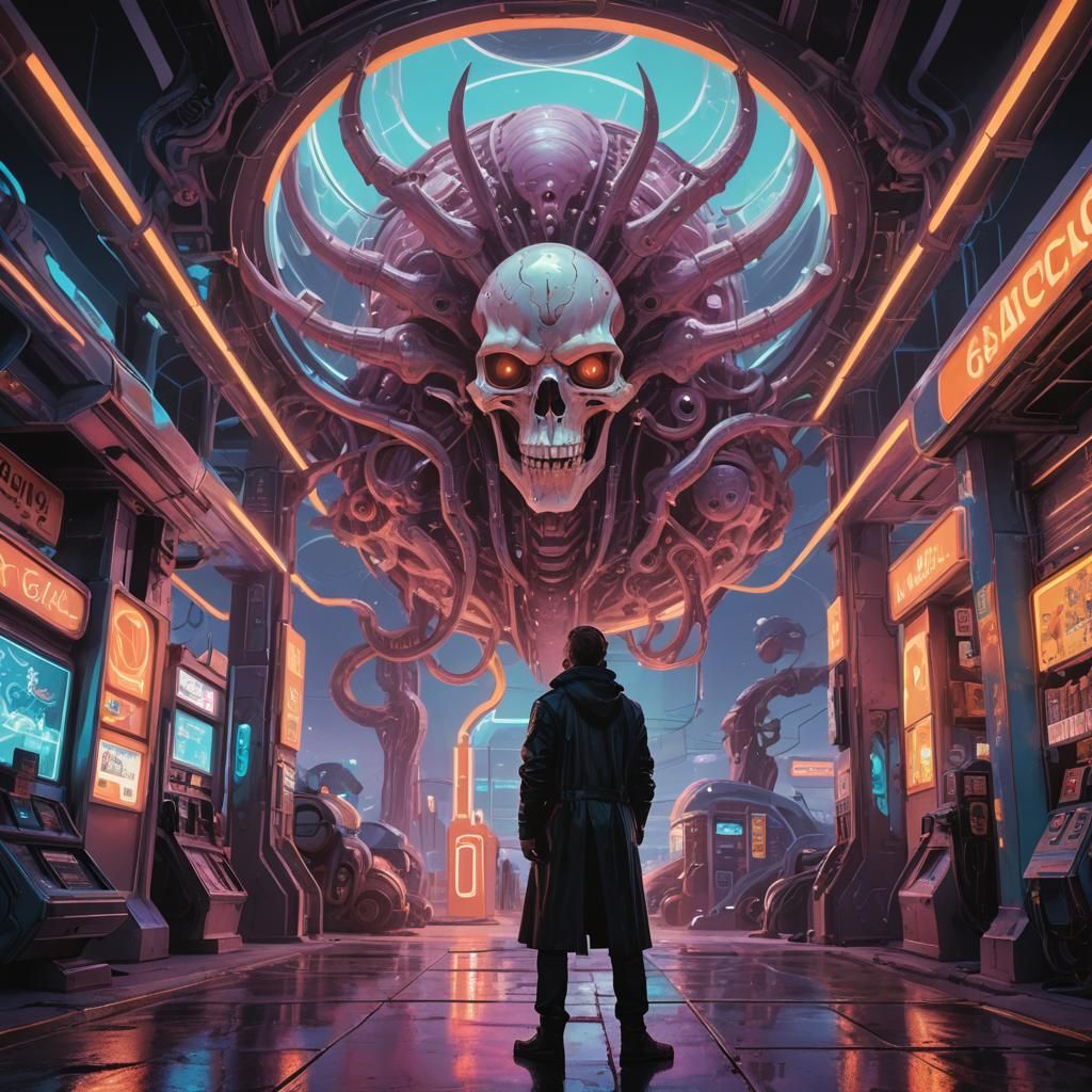 Jace at Alien Gas Station in Science Fantasy Art