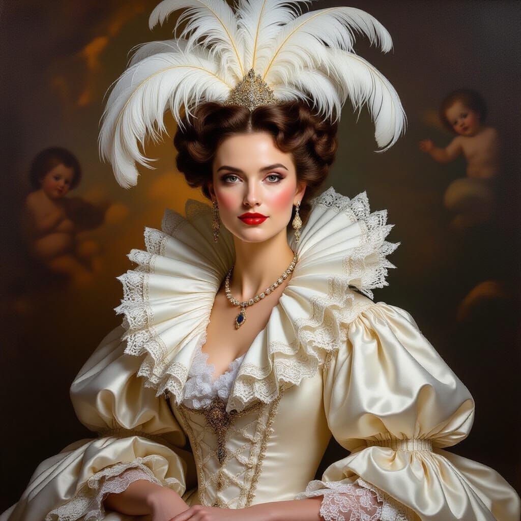 Impasto Oil Portrait of Aristocrat in Lace Ruff