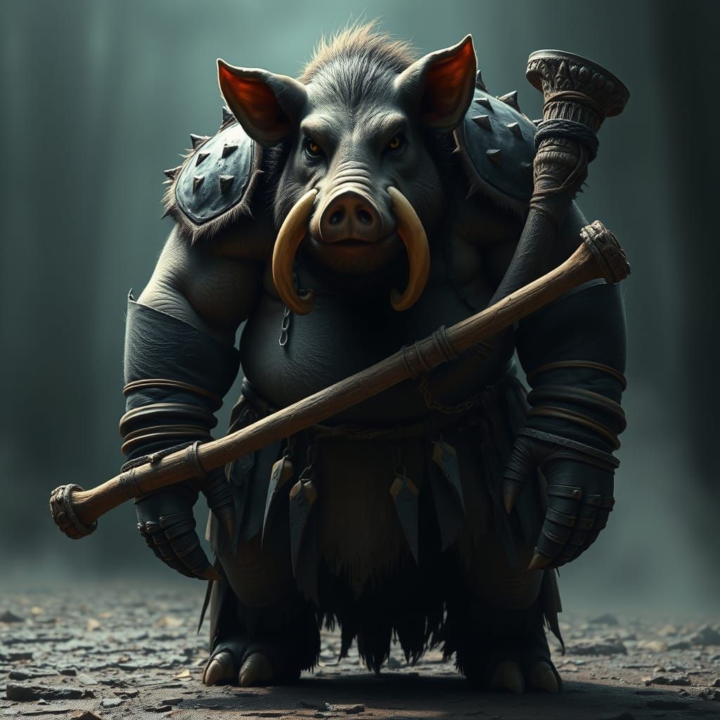 Grim Dark Fantasy Pig Creature with Brute Strength