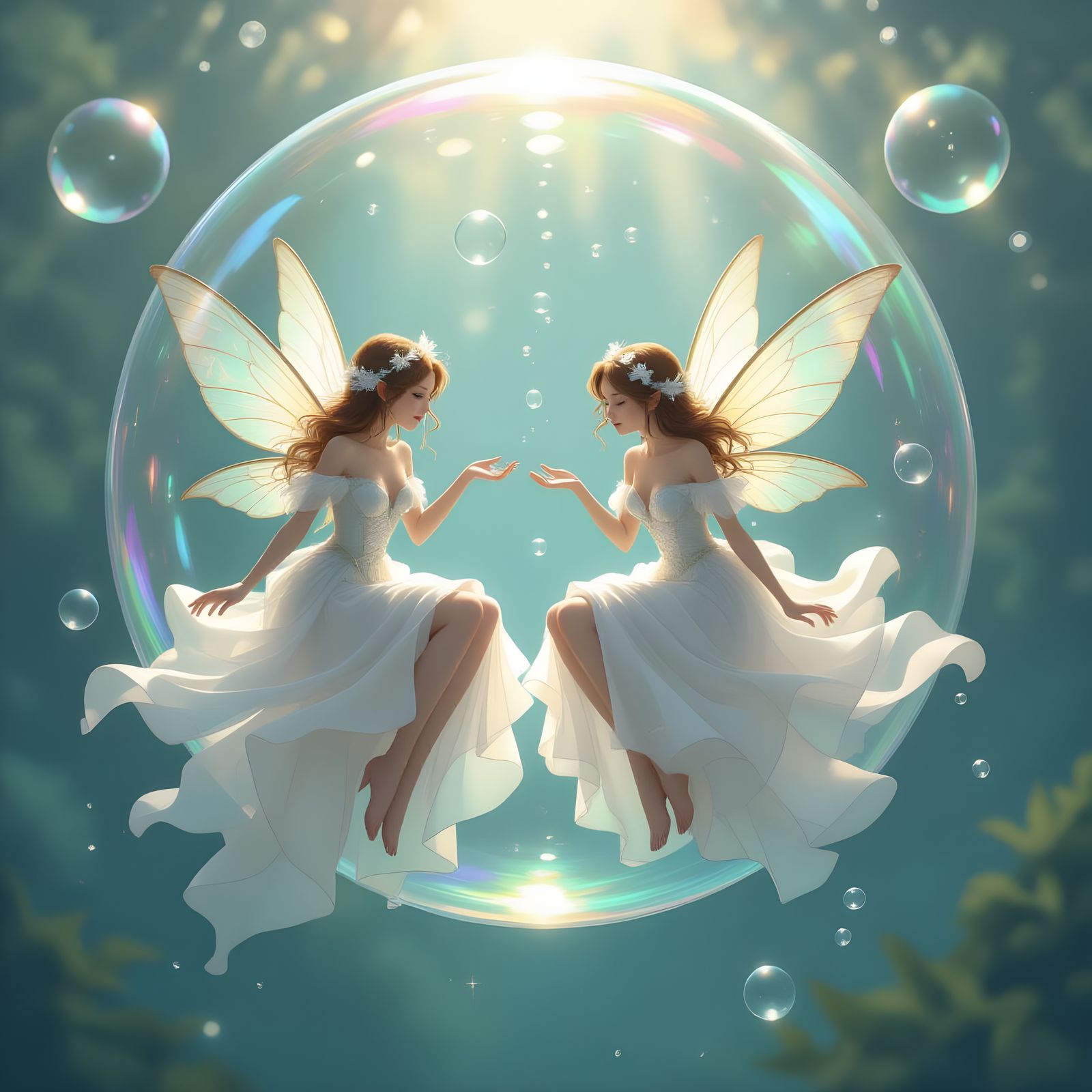 Fairies Encased in Floating Bubbles