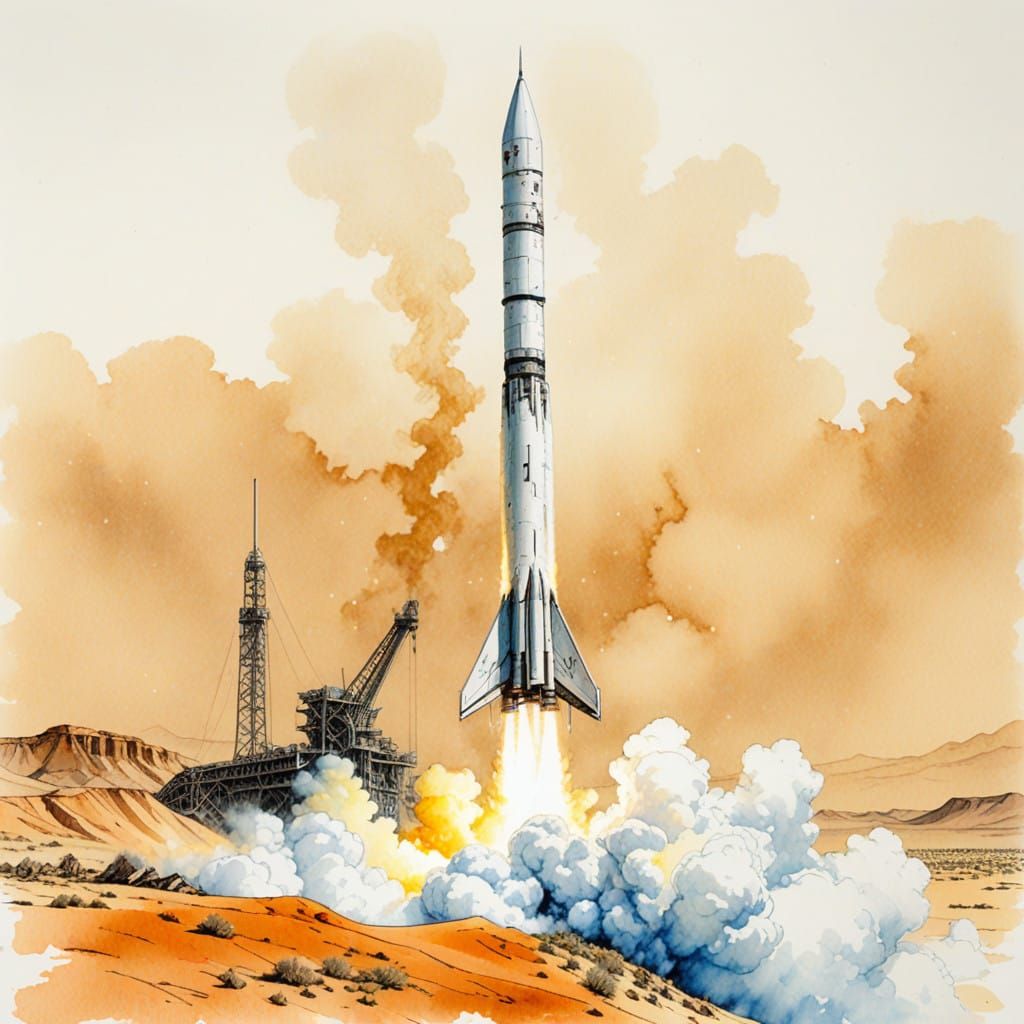 Gleaming Atlas Missile Launches in Hyper-Realistic Watercolo...
