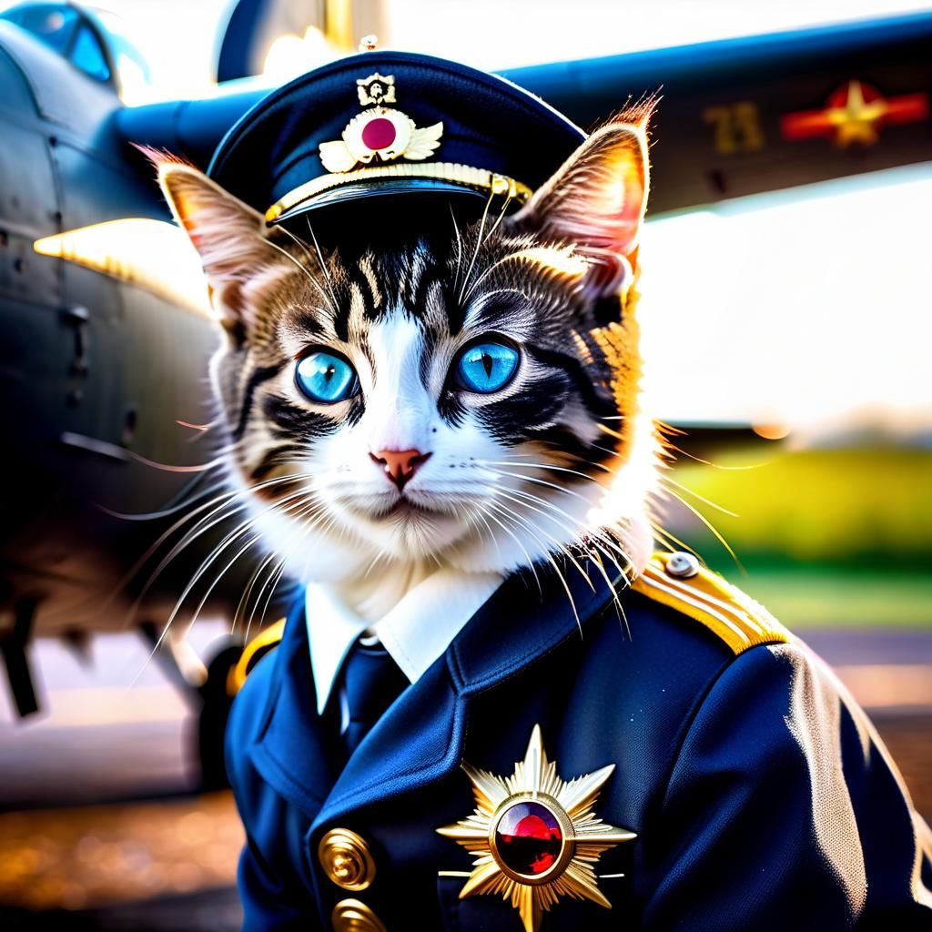 A cat in a WW2 Bomber Uniform