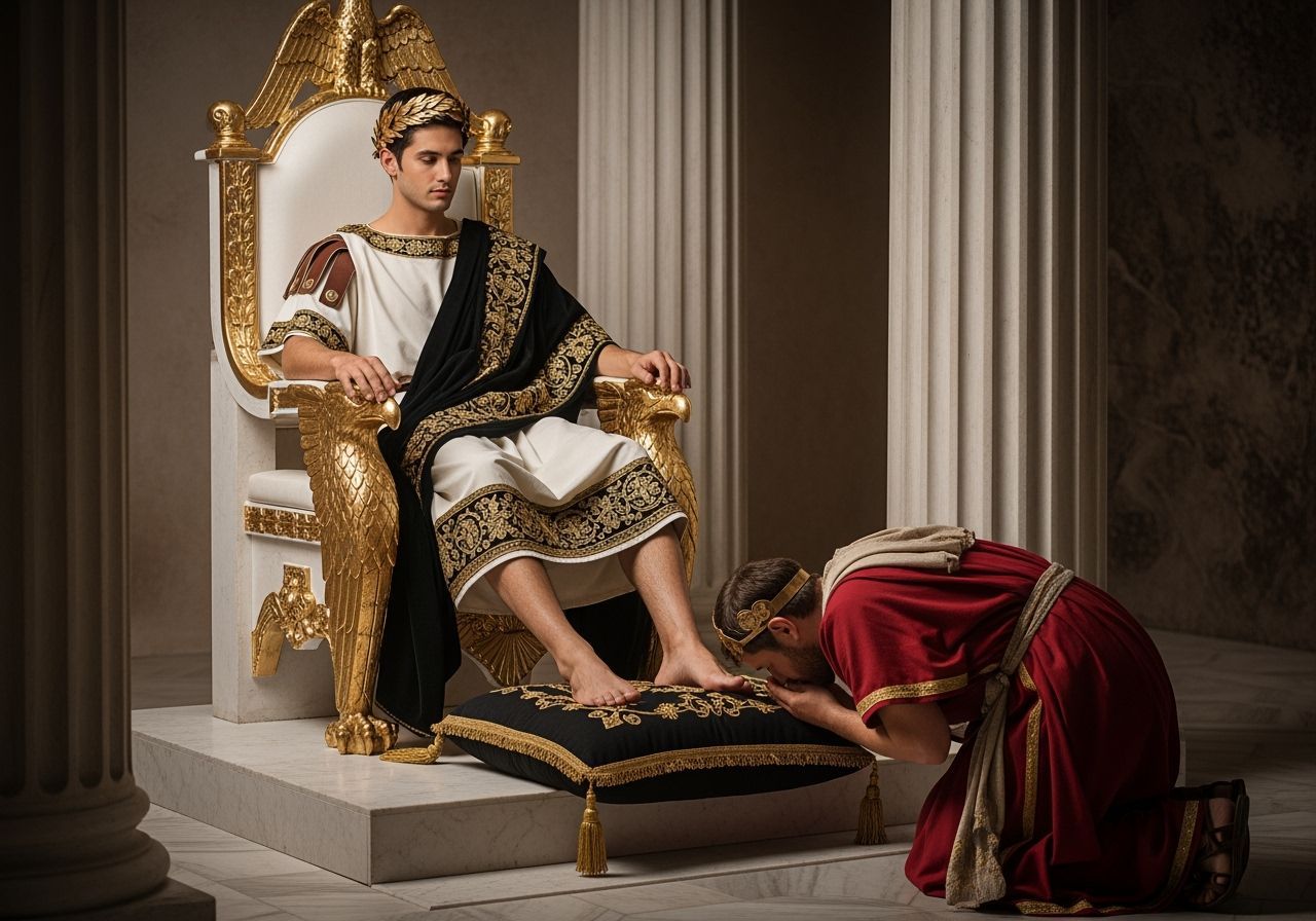 Roman Emperor on Eagle Throne: Majestic Reverence