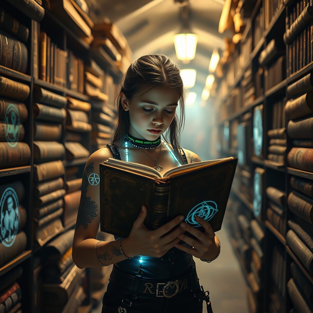 Girl in Paris Archive with Holographic Tattoos