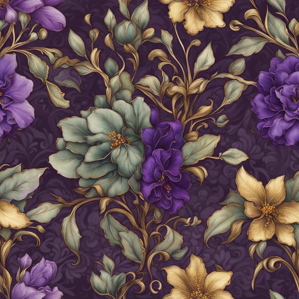 Elegant Victorian Botanical Masterpiece of Purple Sage in Dr...