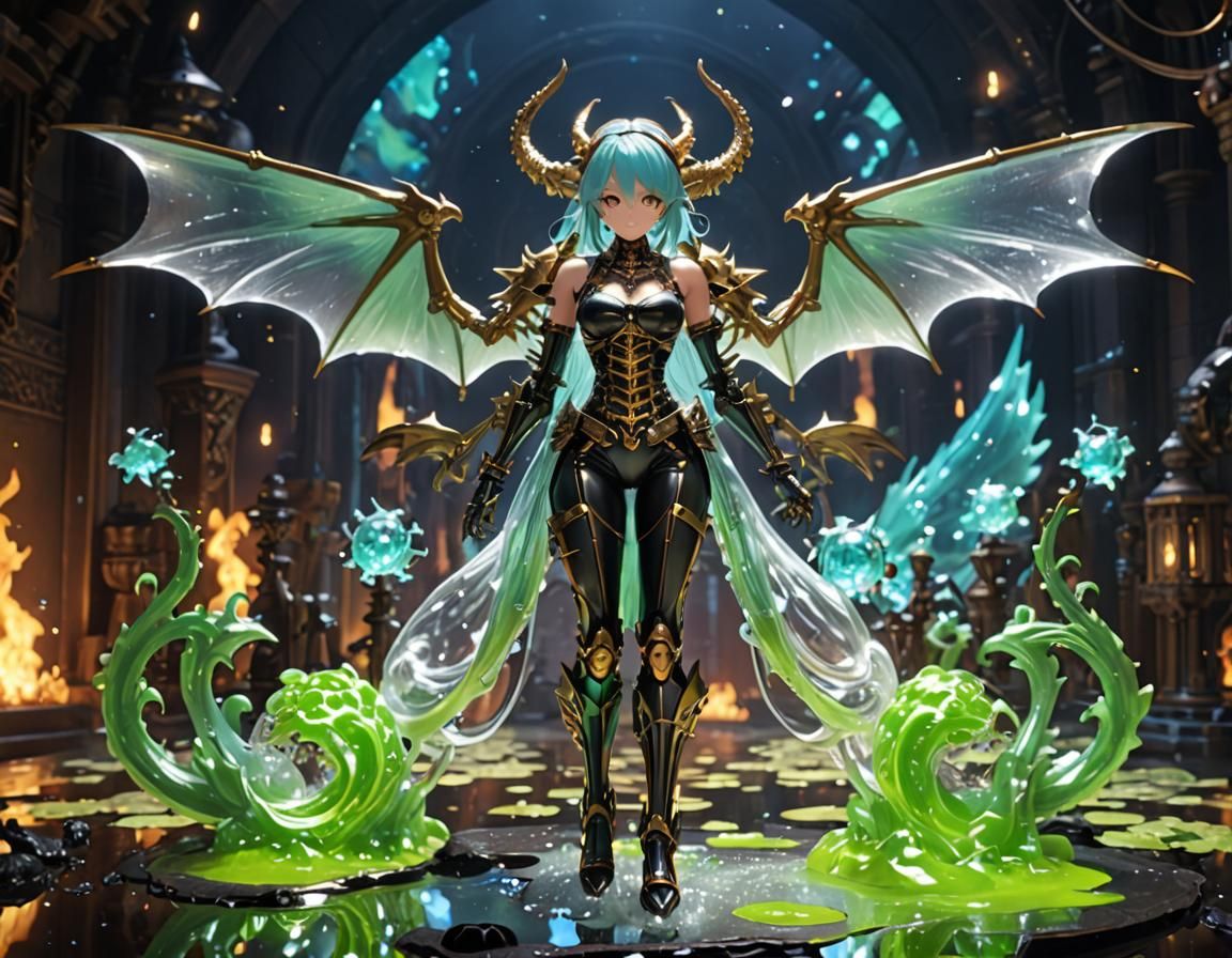 Rainbow Slime Dragon Girl with Metal Skeleton