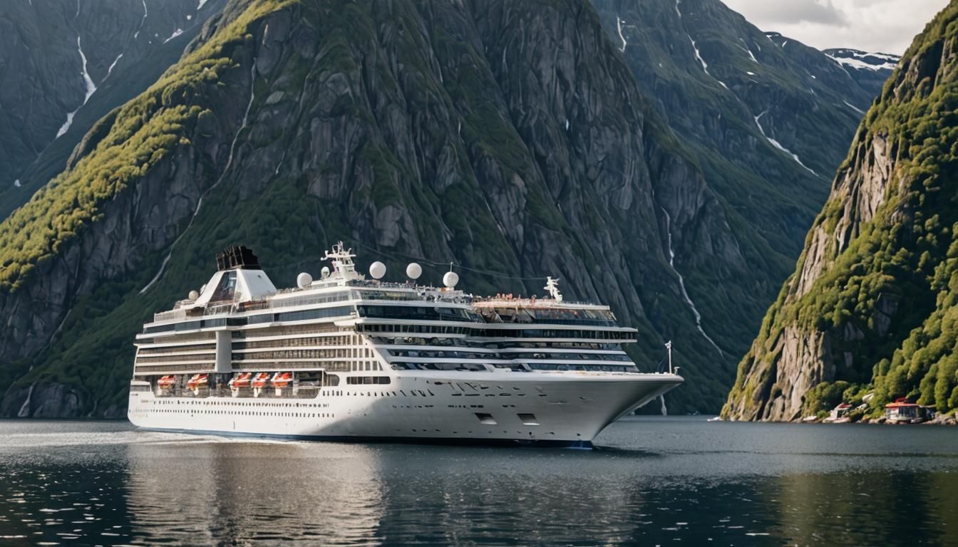Luxury Cruise Ship Sailing Norwegian Fjord