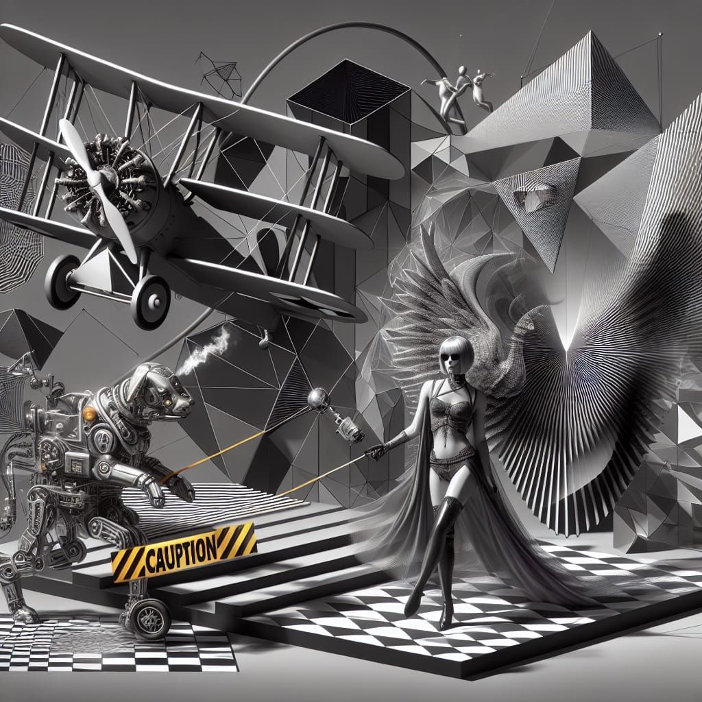 Vampire Pilot Leads Flamethrower Dog in Surreal Scene