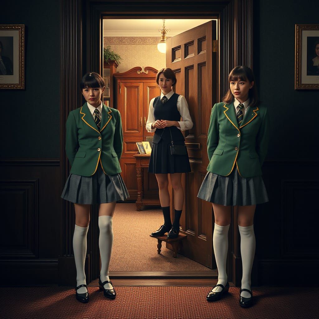 School Prefects Awaiting Headmistress Punishment, Digital Ar...
