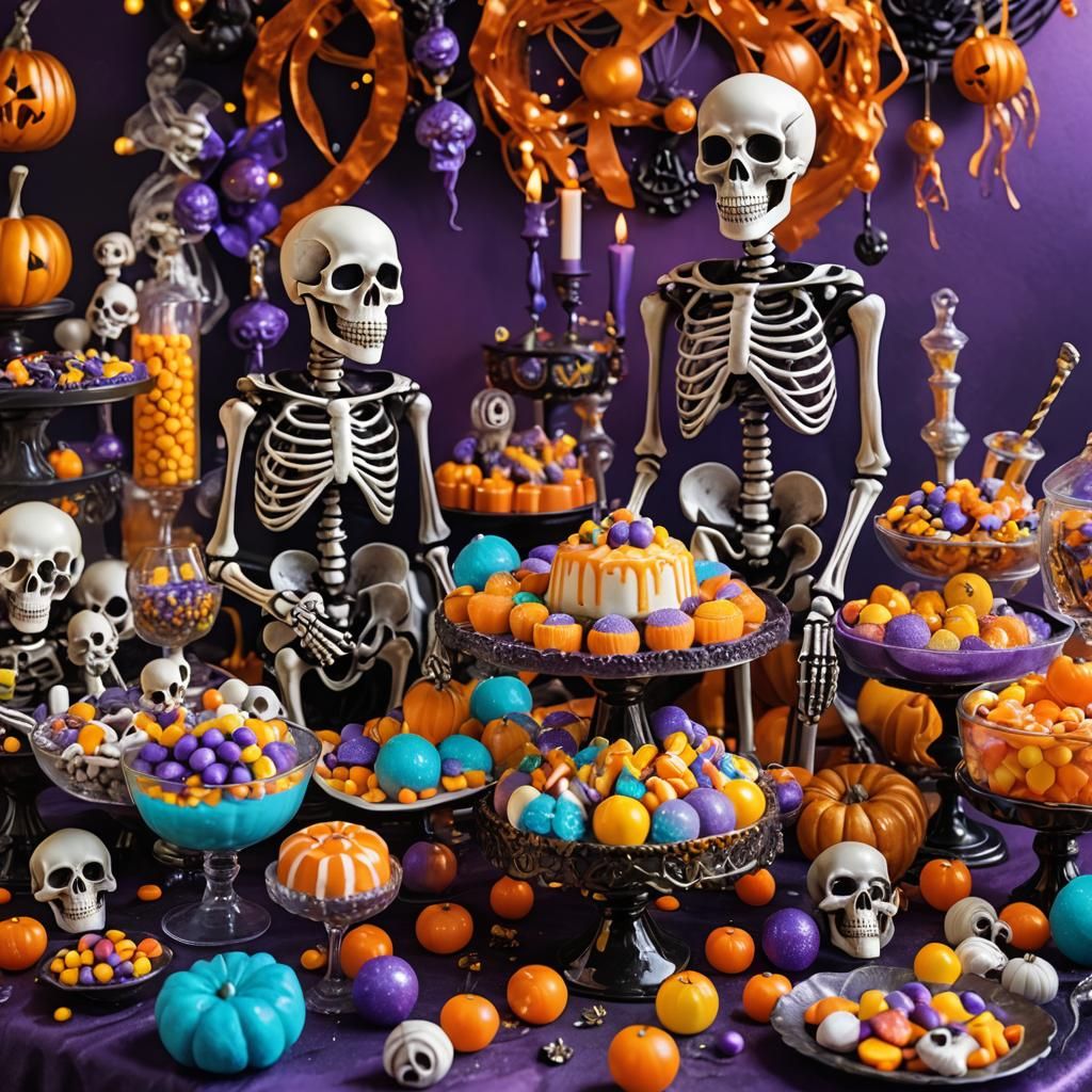 Whimsical Halloween Dessert Scene in Fantasy Art Style