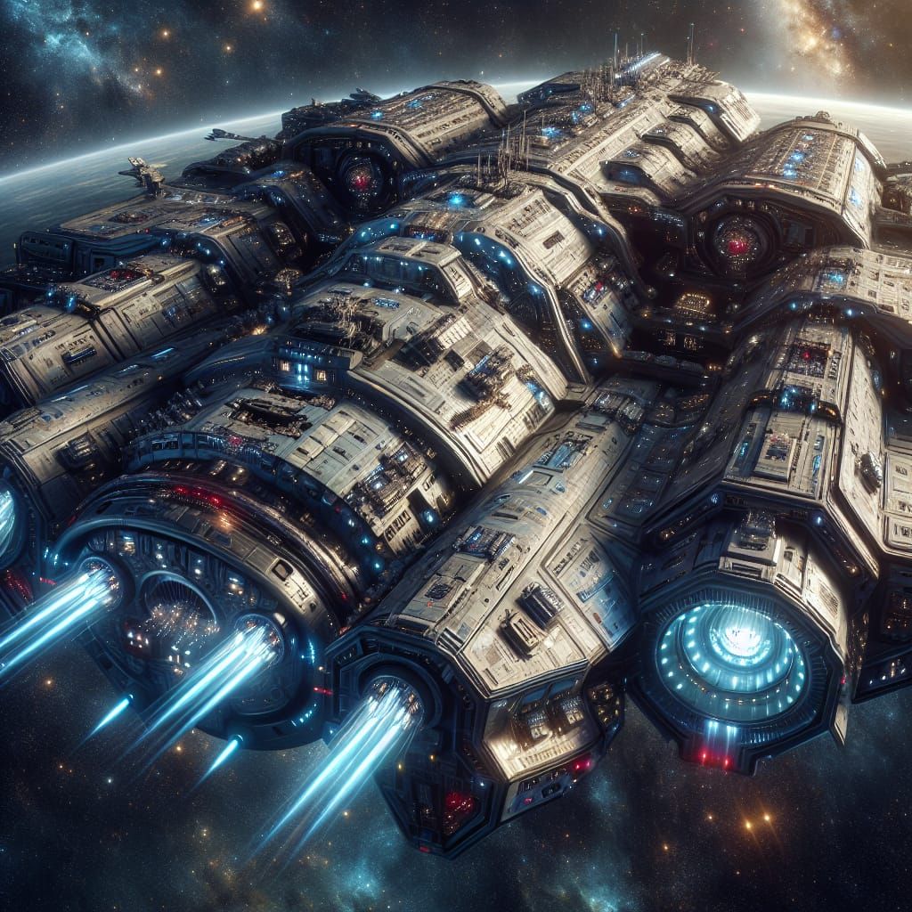 Colossal Spaceship Displays Arsenal in Deep Space