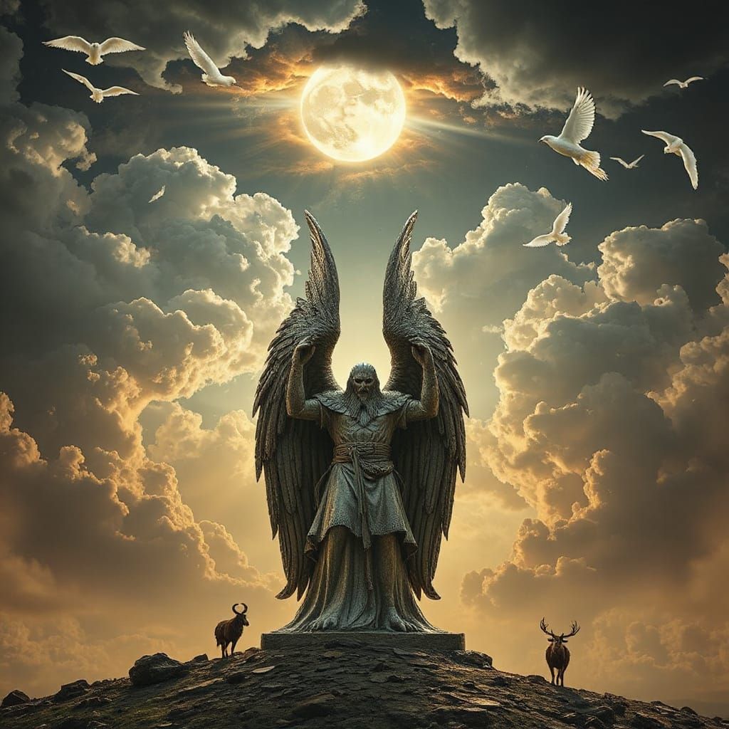 Apocalyptic Figure Under Wrathful Sky, in Biomechanical Styl...