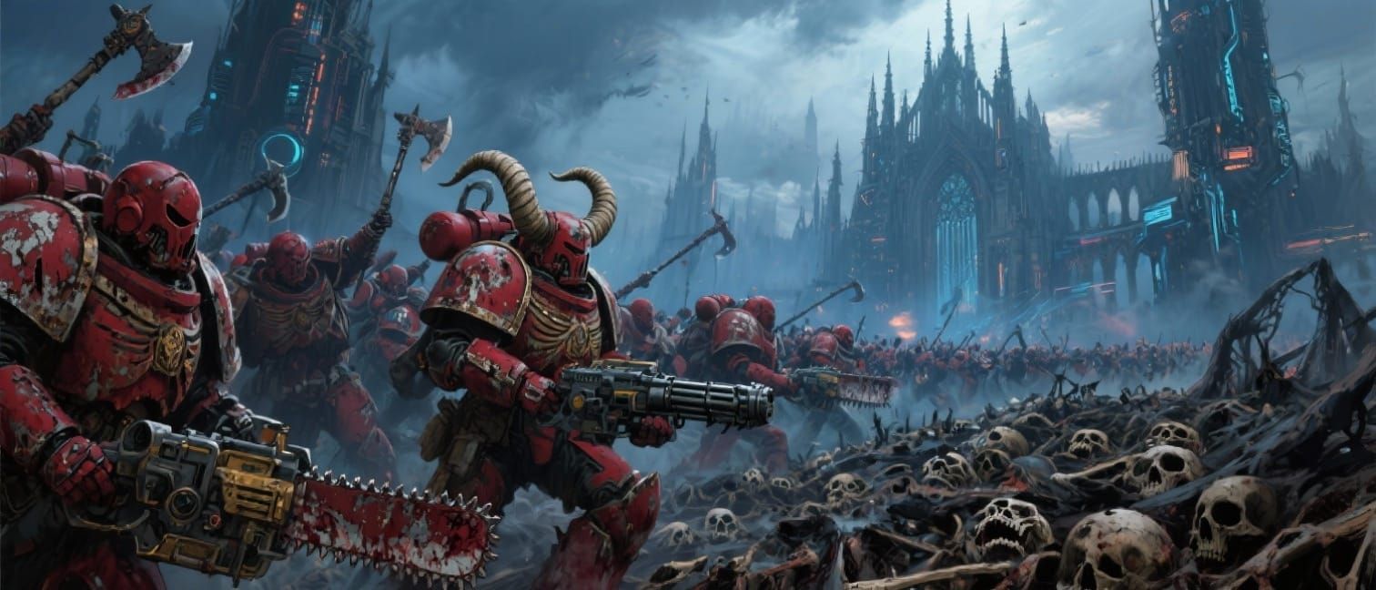 Space Marines Charge Through Skeletons in Gothic Cyberpunk C...
