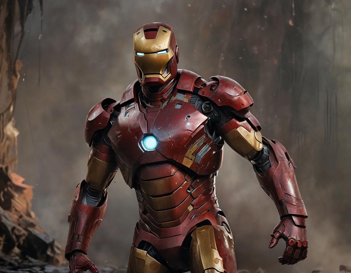 Iron Man Concept Art in Watercolor Impasto Style