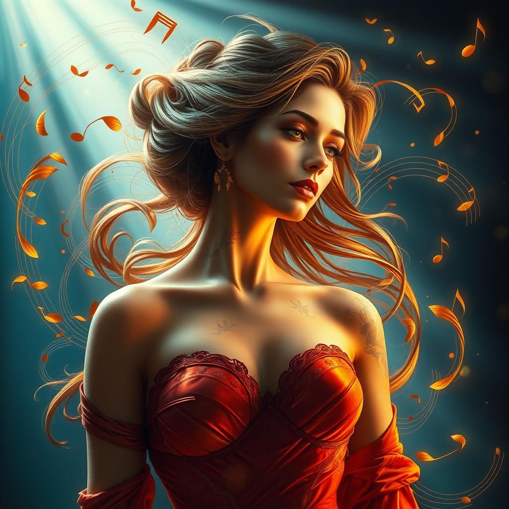 Music Woman Portrait in Dynamic Digital Art