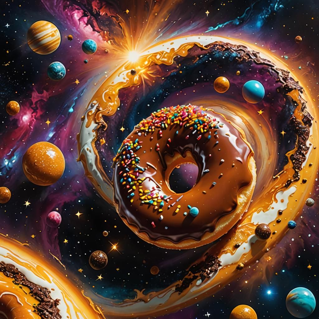 Donut Planet Saturn in Surreal Space Art