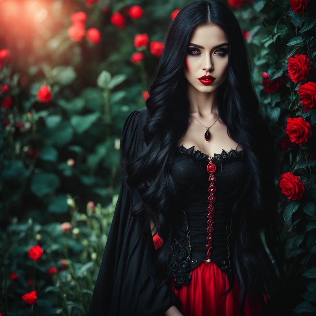 Vampire Girl in Garden, High Saturation Portrait