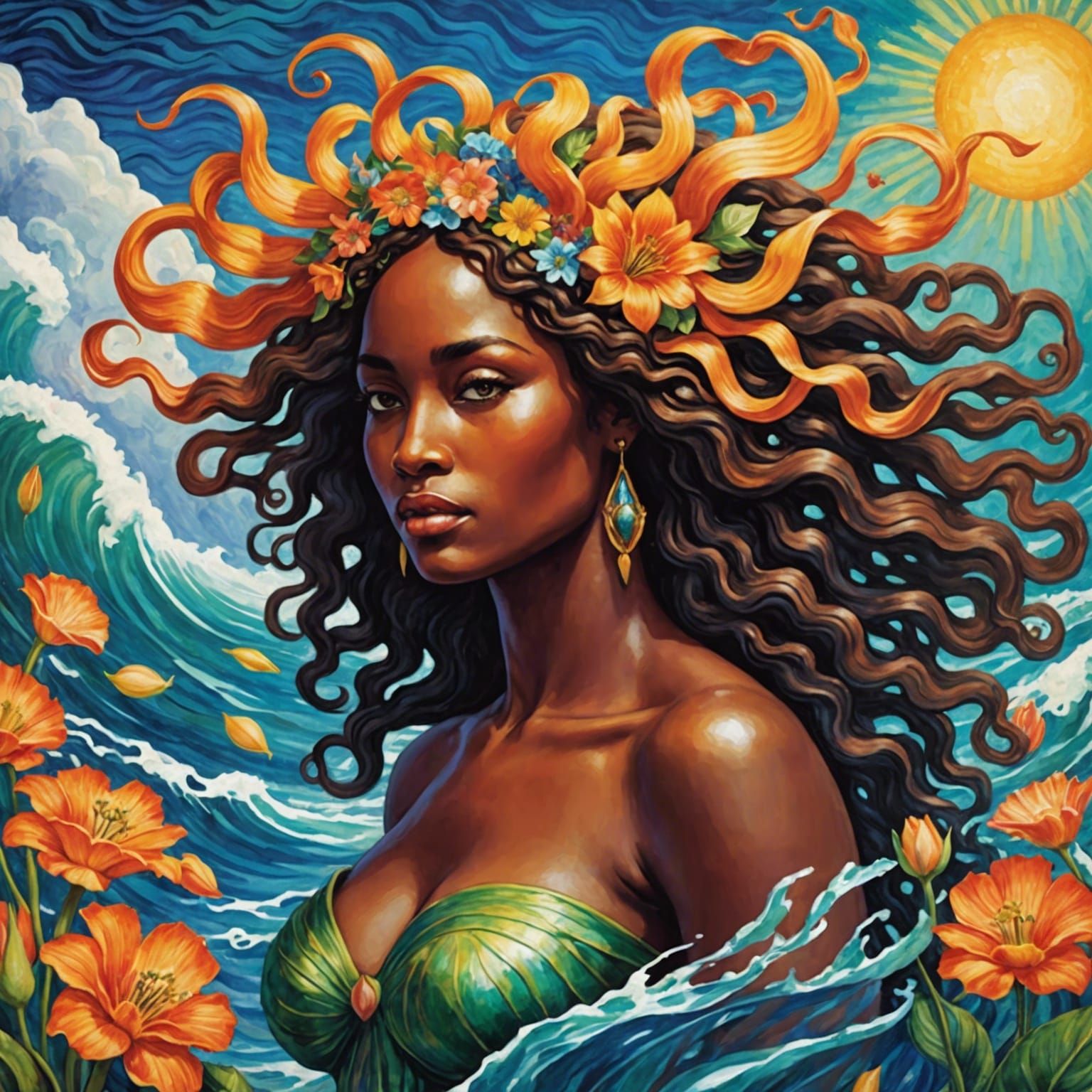 Birth of Venus: Afrocentric Woman in Gouache Style