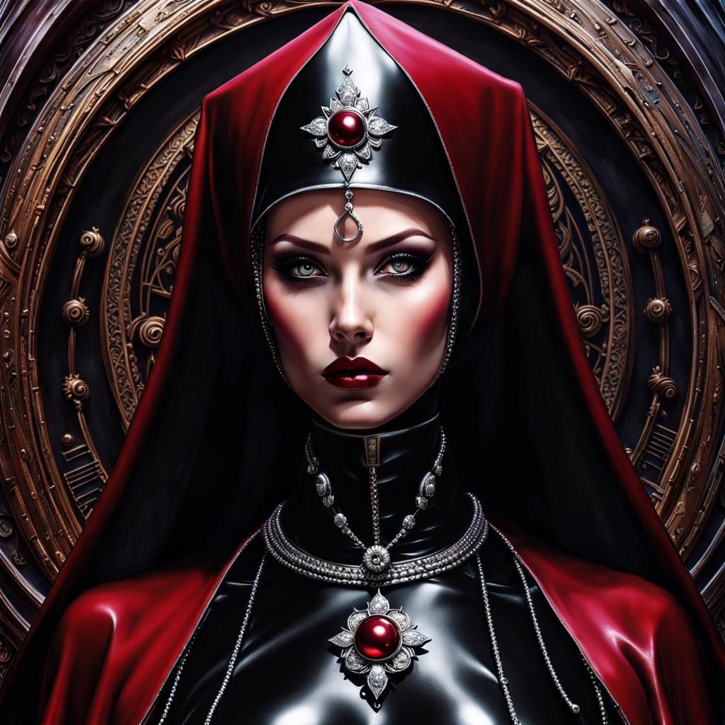 Beautiful Nun in Gothic Latex: Fantasy Art Portrait