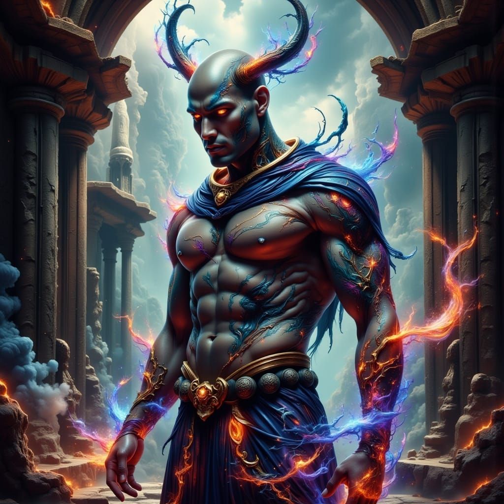 Hyper Detailed Hyperrealistic Warrior in Ancient Temple