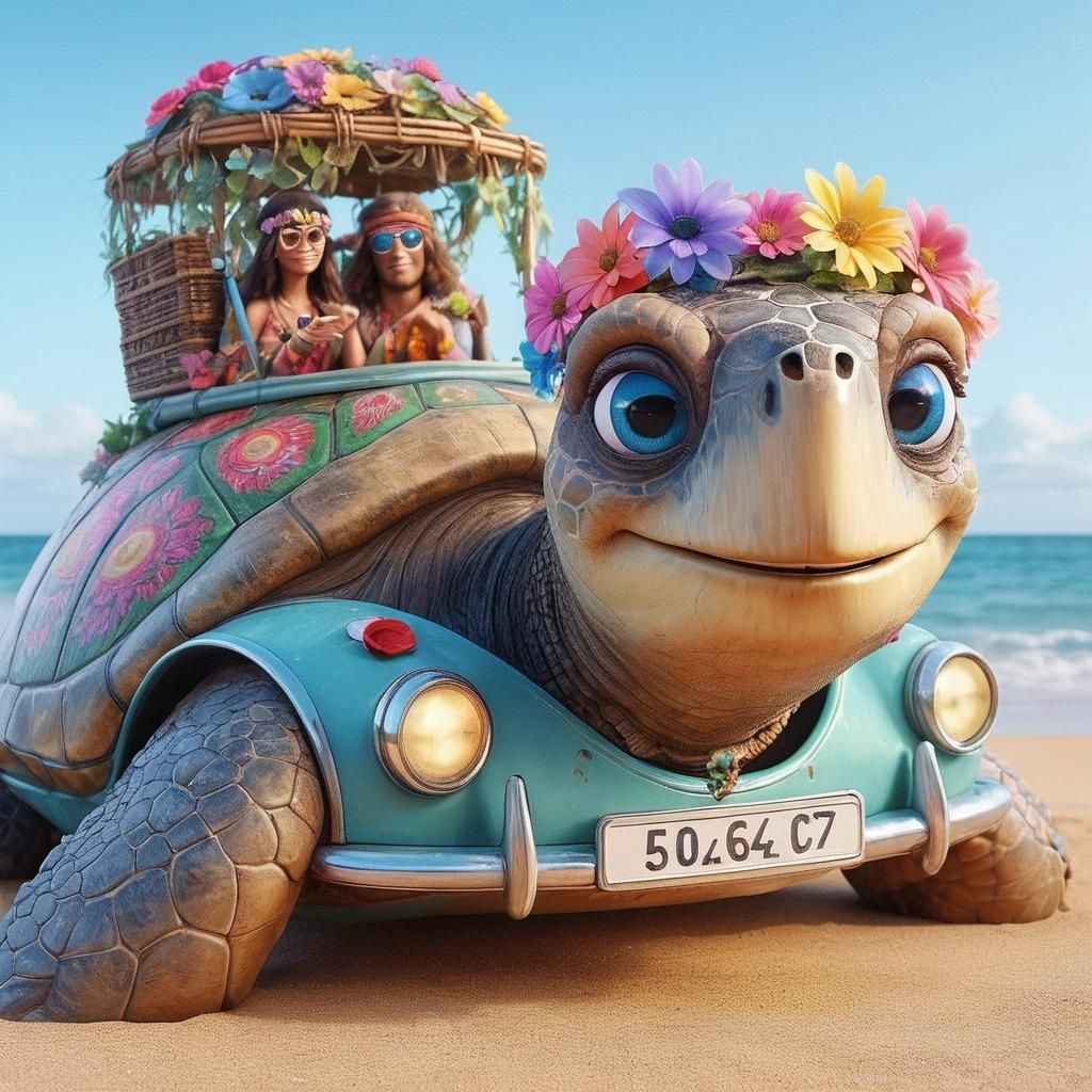 Hippie Turtle Car on the Beach