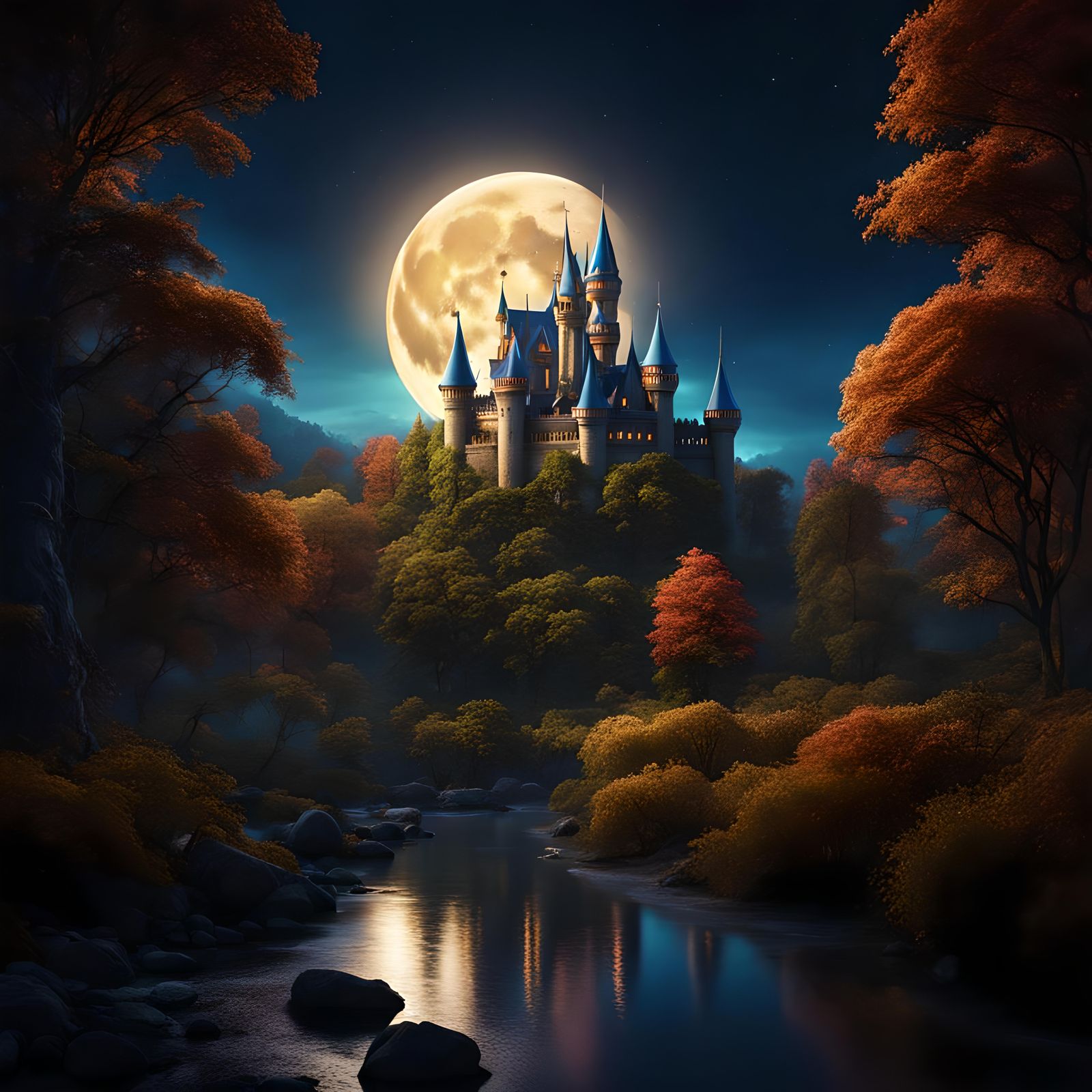 Magical Night in Fairy Forest with Castle