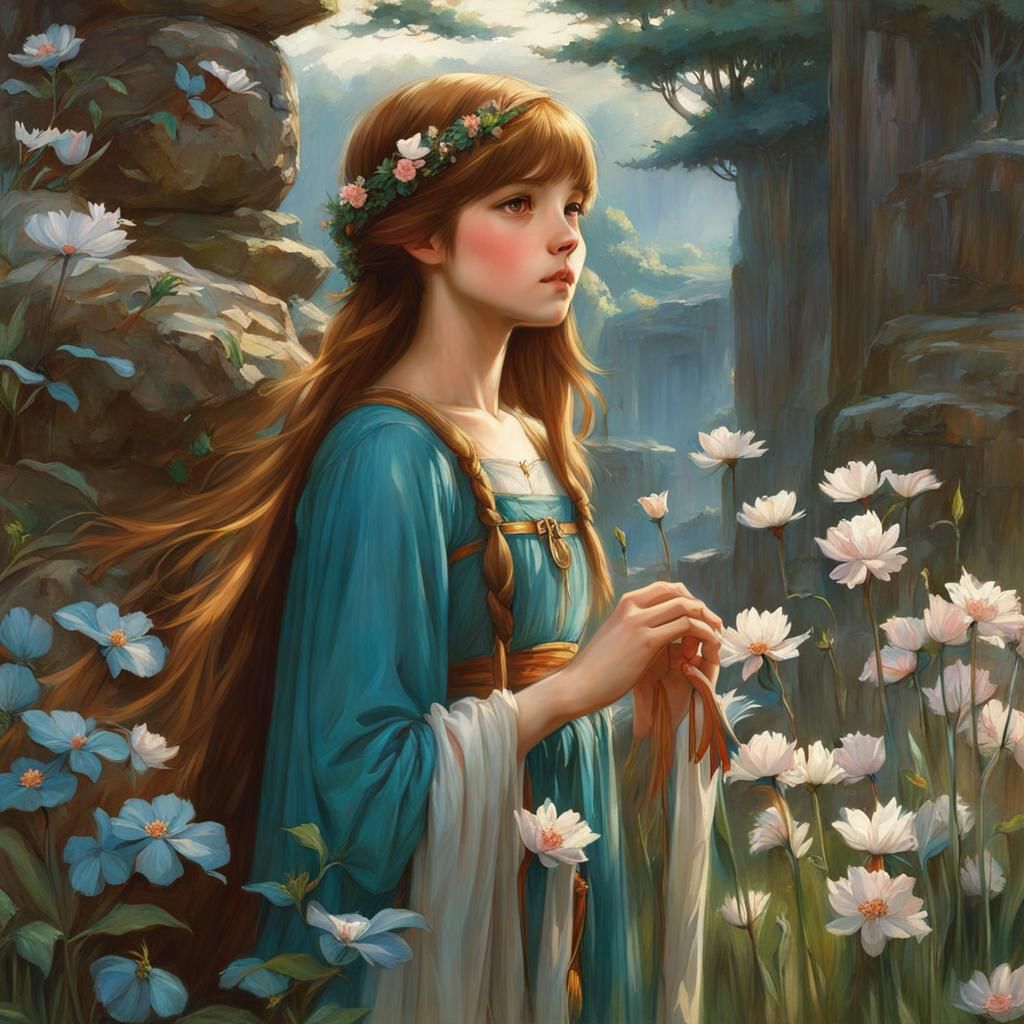 Fairytale Anime Girl in Wildflower Meadow