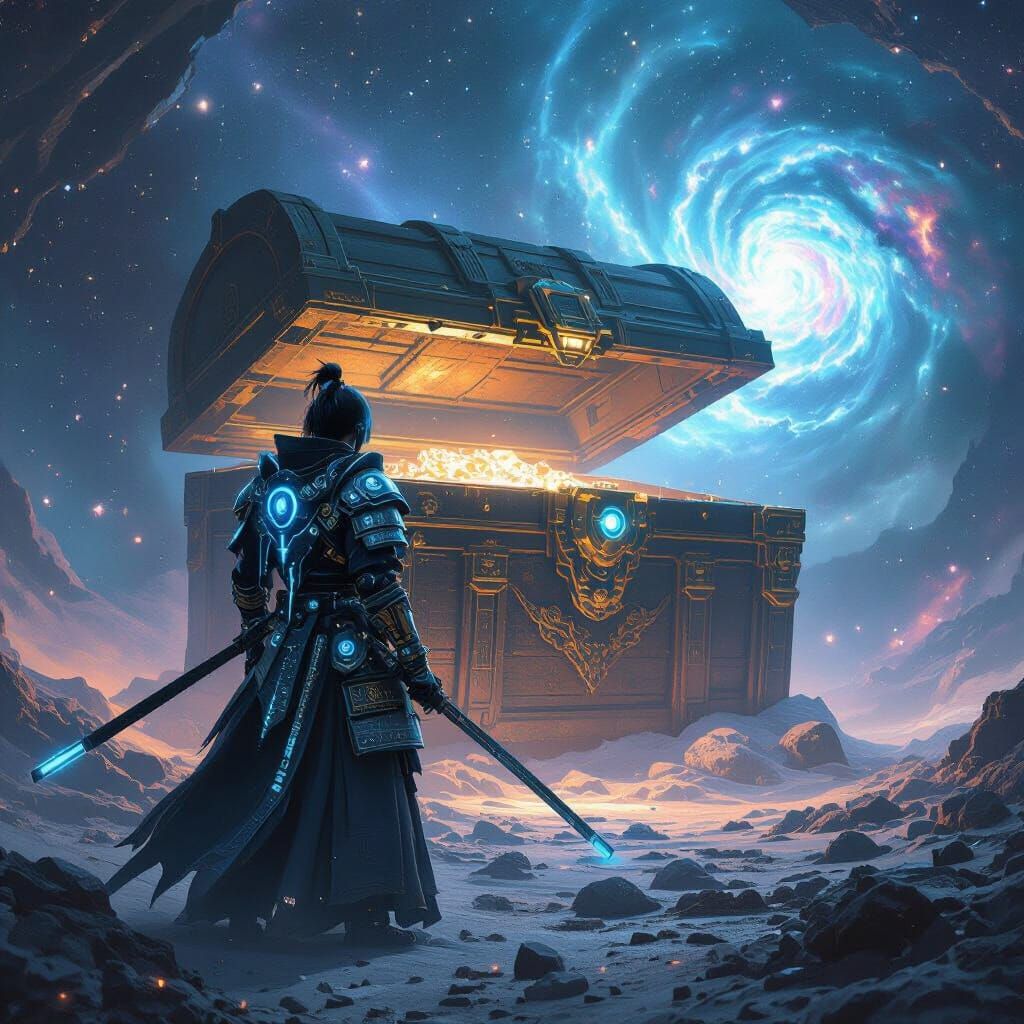 Futuristic Samurai Stands Guard in Nebula