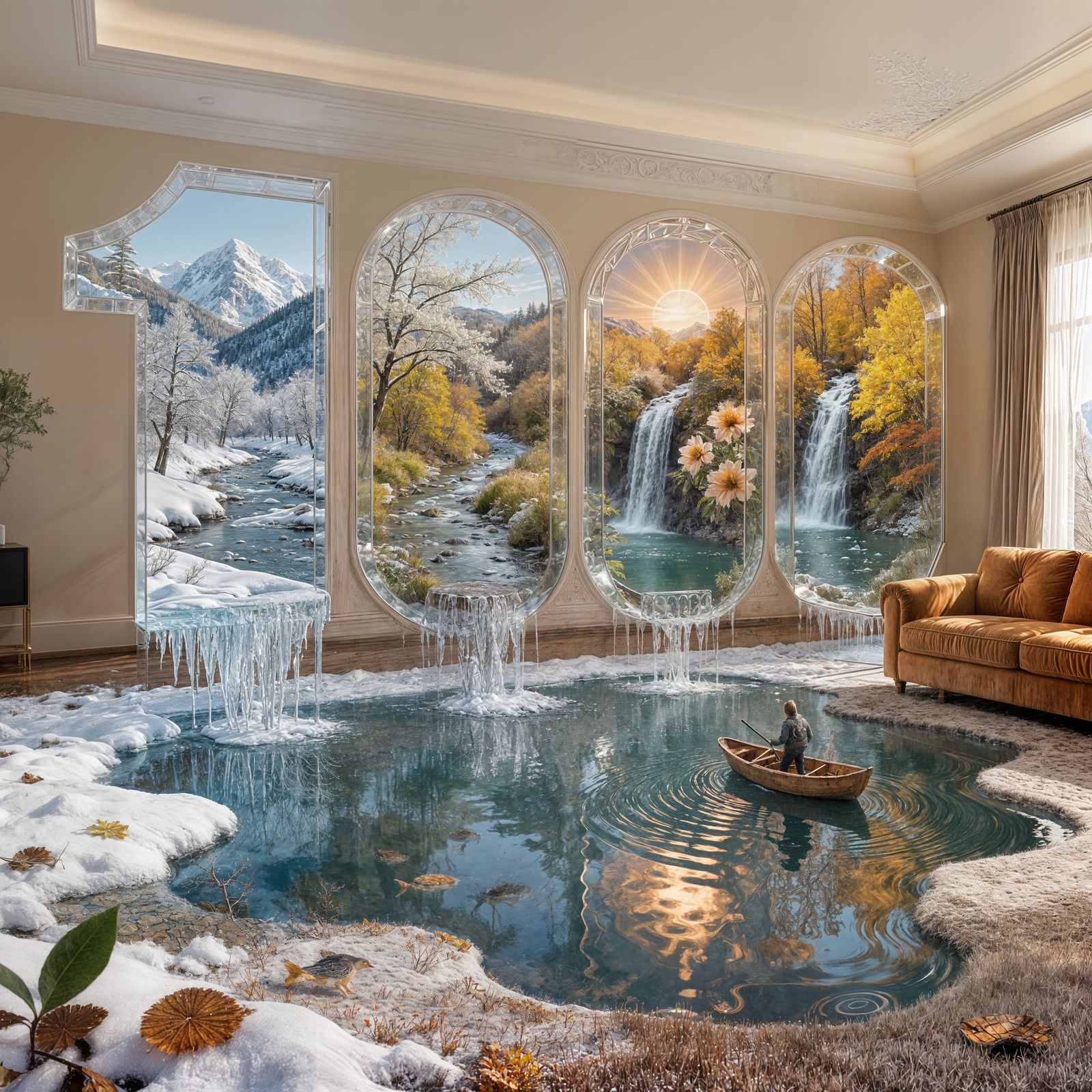 Living Room with Seasonal Landscape Numerals