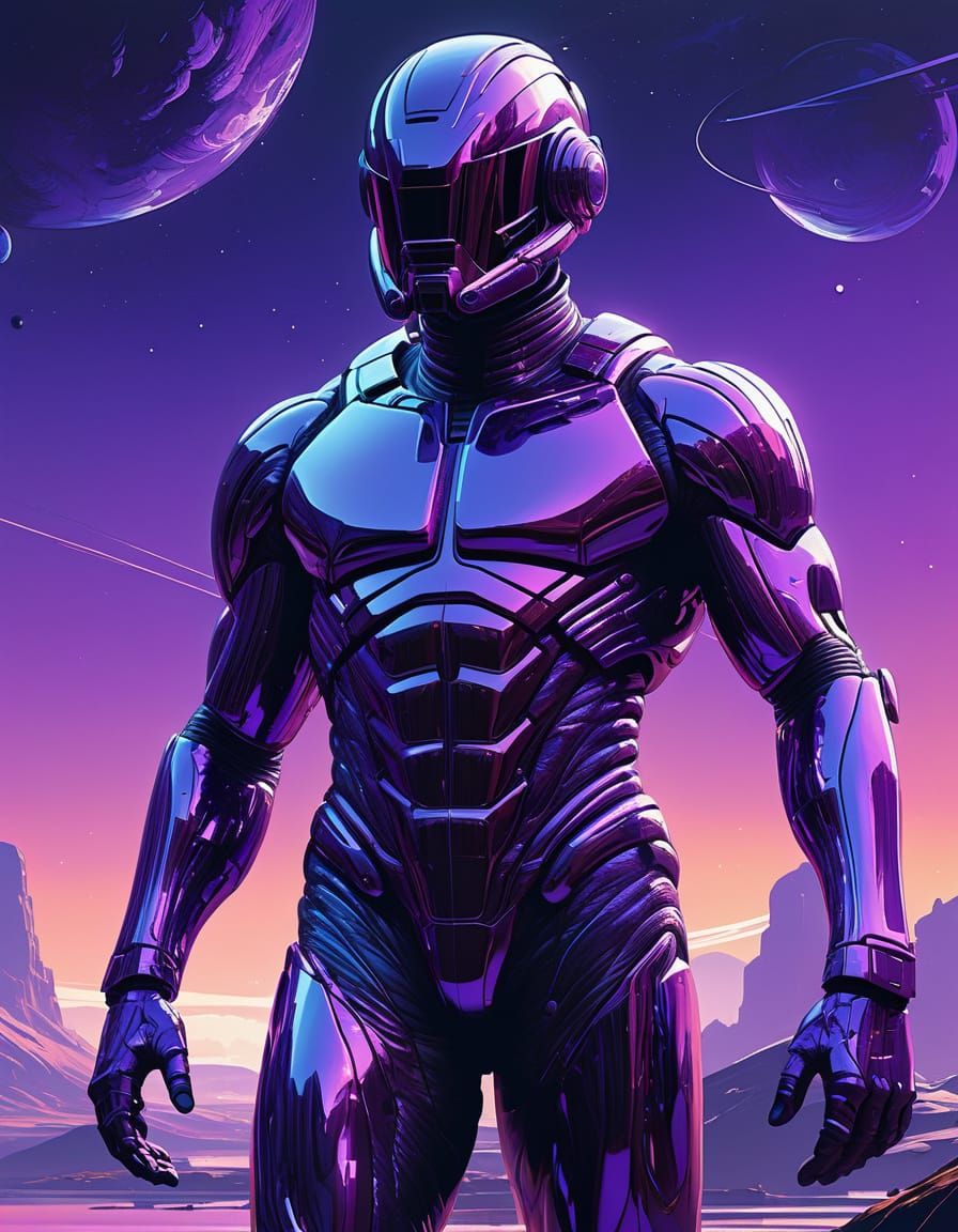 Cosmic Warrior in Iridescent Bodysuit