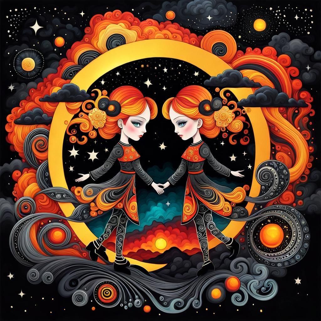 Gemini Oracle Twins in Surreal Expressionism