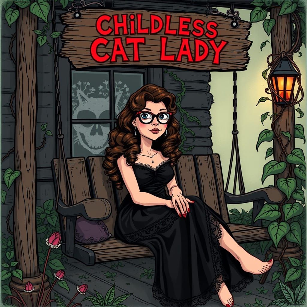 Gothic Cartoon Childless Cat Lady
