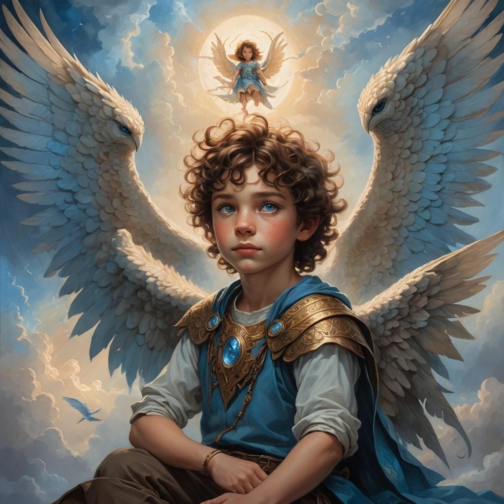 Boy and Winged Creature in Dreamy Realm