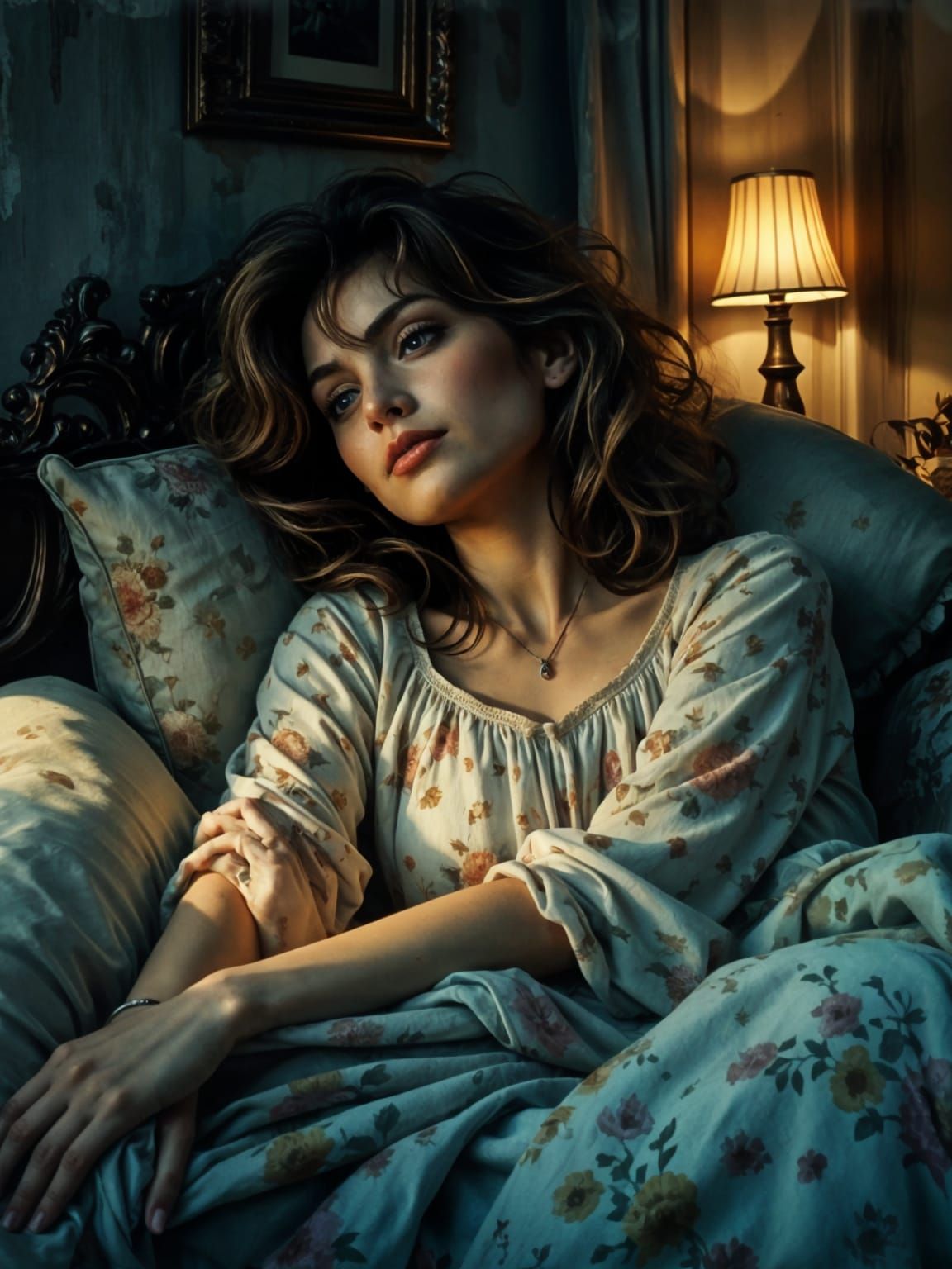 Woman in Casual Cat Nightgown