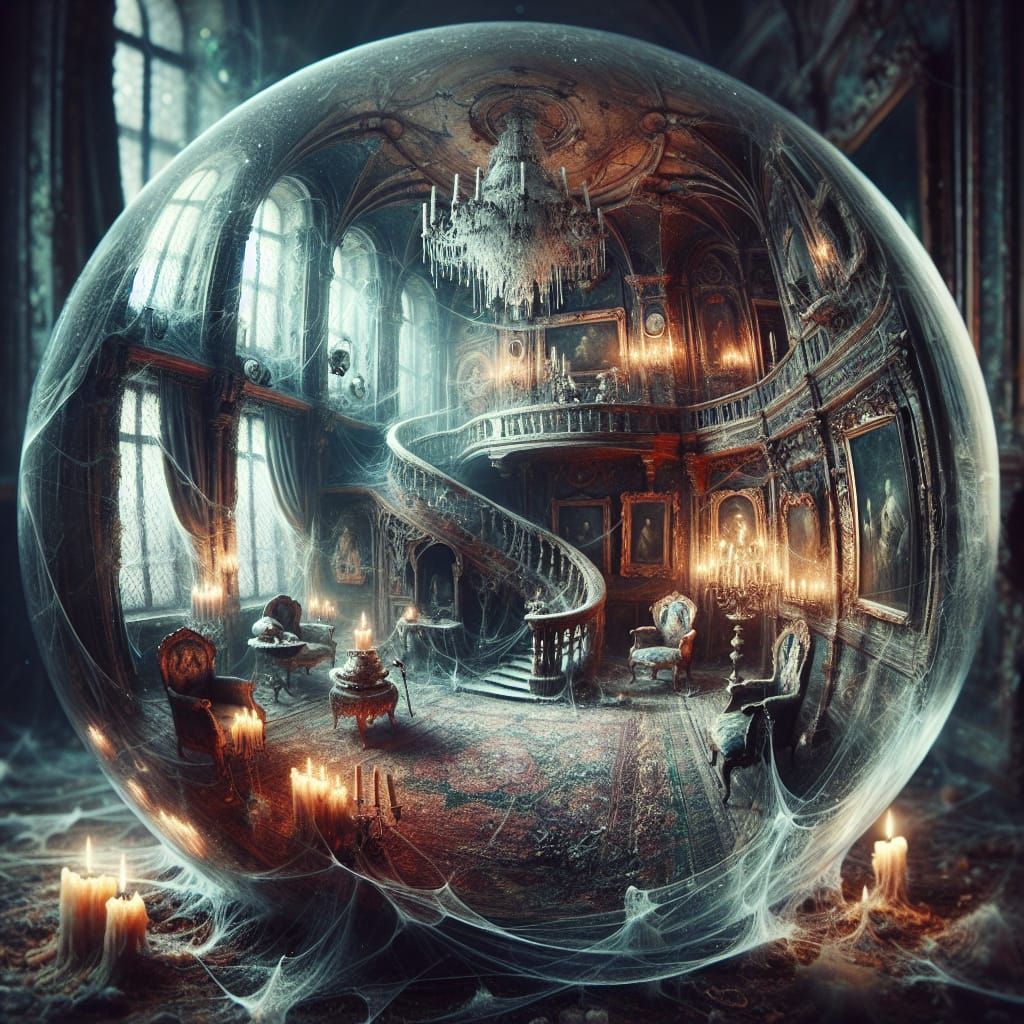 Ghost Castle Encapsulated in Glass Sphere