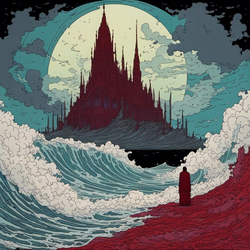 Miniature Shaman and Ghost Cathedral, Moebius Style