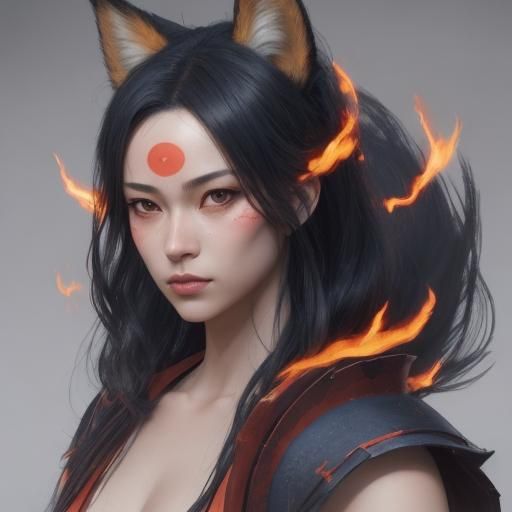 Kitsune Umi with Lantern in Anime Style