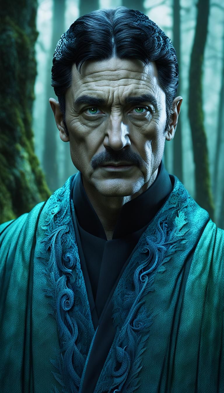 Wizard's Double Exposure Portrait with Dragon Scene