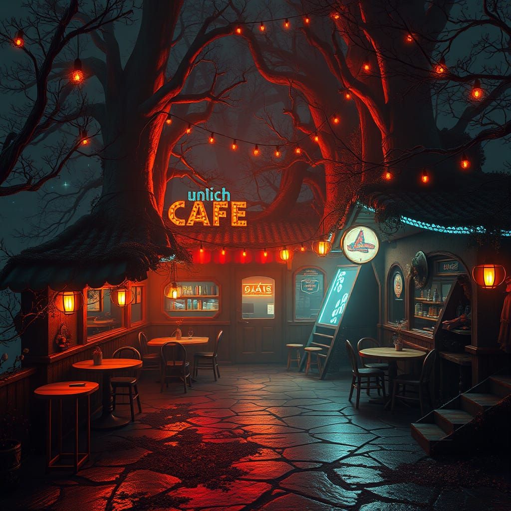 Mystical Night Cafe in Unreal Engine 5 Style