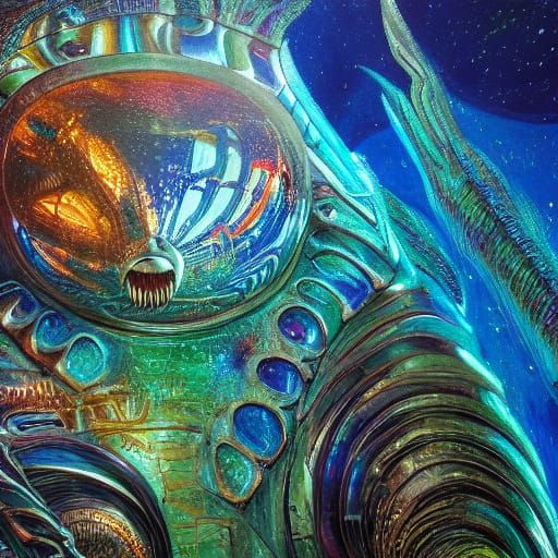 Surreal Alien Portrait in Vibrant Oil Painting